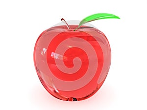 Red glass apple with leaf on white