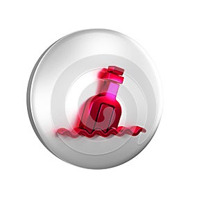 Red Glass bottle with a message in water icon isolated on transparent background. Letter in the bottle. Pirates symbol