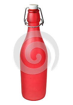 Red glass bottle with metal cap
