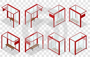 Red glass bus stop. Isometric stop.
