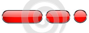 Red glass buttons with chrome frame. 3d icons