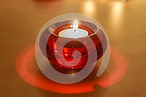 Red Glass Candle Holder with White Candle