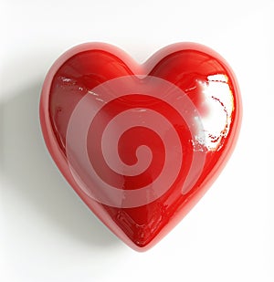 Red glass heart on white background, romanticism, glass heart sculpture