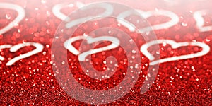 Red glitter background with hearts