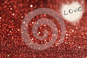 Red glitter background with love