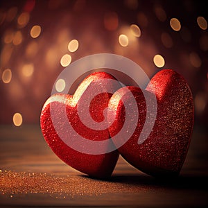 Red glitter heart with blur background