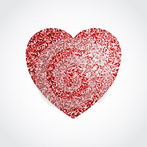 Red glitter heart isolated on white background.