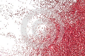 Red glitter texture on white background