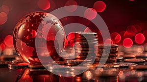 The Red Globe and Coins.AI generated image