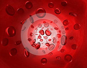 Red glossy blood cells flowing