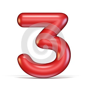 Red glossy font Number 3 THREE 3D