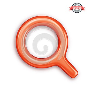 Red glossy loupe or magnifying glass icon. Magnifier icon isolated on white background