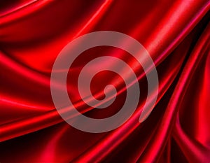 Red glossy satin textile material background with smooth creases