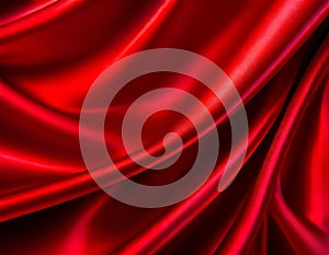 Red glossy satin textile material background with smooth creases photo