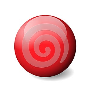 Red glossy sphere, ball or orb. 3D vector object with dropped shadow on white background