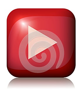 Red glossy vector play button with shaddow