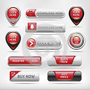 Red Glossy Web Button Set.