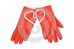 Red gloves and heart (isolated)