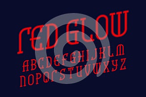 Red glow alphabet. Neon light font. Isolated english alphabet