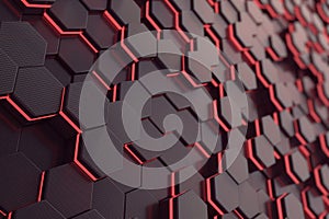 Red glowing hexagon futuristic background. 3d rendering