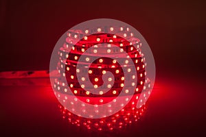 Red glowing LED garland, strip