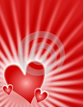 Red Glowing Light Rays Hearts Background