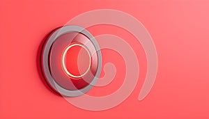 Red Glowing Push Button on Red Background