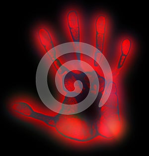 Red Glowing Strange Handprint with Aura