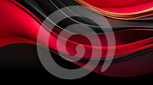 Red gold black smooth waves of liquid abstract background. Bright glossy plastic splash pattern.