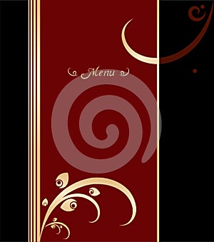 Red, gold and black vintage menu cover design