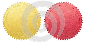 Red and gold certificate paper seals set isolated with clipping path included