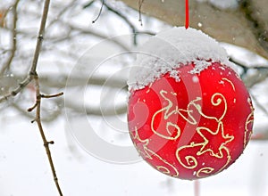 Red and gold Christmas bauble