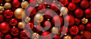 Red and gold christmas baubles background -