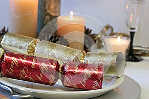 Red and Gold Christmas Crackers with Candles