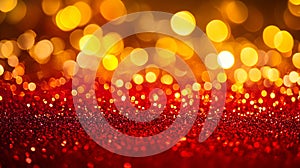 A red and gold glittery background with bokeh lights