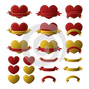 Red and Gold Hearts Banner Set. Valentine day Collection