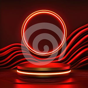 Red and Gold Neon Circle and Platform.