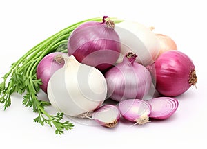 Red and gold onions isolated