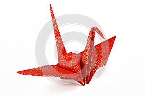 Red and Gold Origami Crane Bird