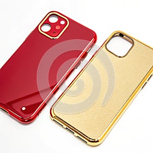 Red and Gold Phone Cases isolated on transparent background