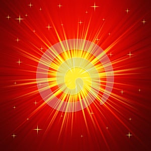 Red and Gold Radial abstract starburst background