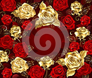 Red and gold roses photo
