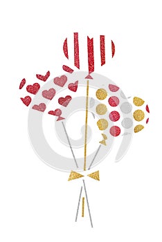 Red gold and silver glitter balloon paper cut on white background