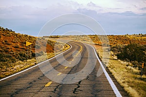 Red and Gold Southwestern Highway in Desert Landscape
