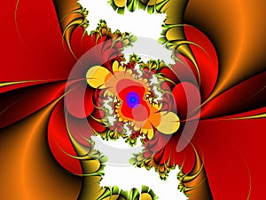 Red gold white decorative abstract fractal, flower design, leaves, background