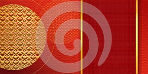 Red Gold vector patterns. Chinese frame On Chinese style pattern background