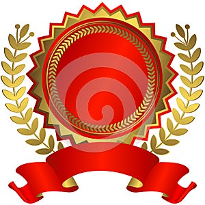 Red and golden award with ribbon (vector)