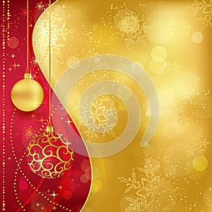 Red golden Christmas background with baubles photo