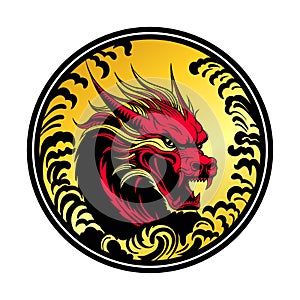 Red and golden Dragon scales collide in an emblem of power and grace, Dragon head vector black silhouette art.