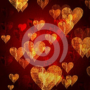 Red golden hearts background